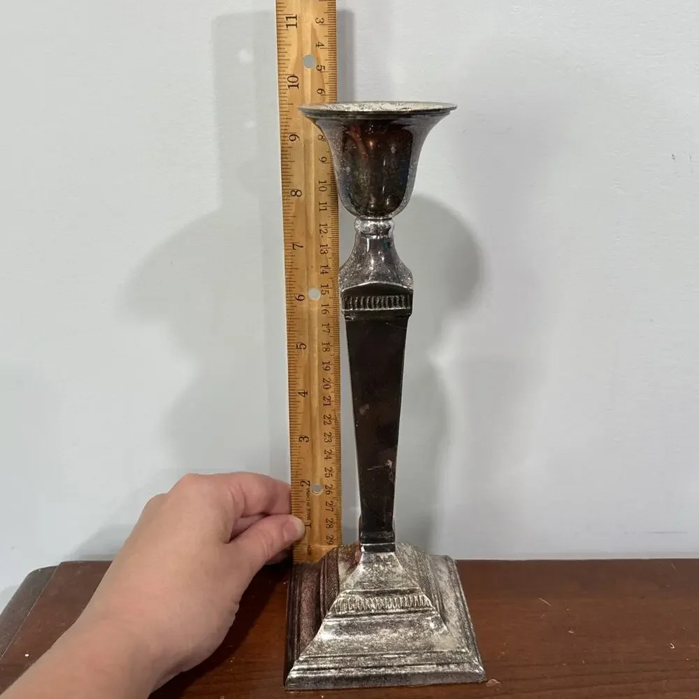 POTTERY BARN Maxfield Hotel Vintage Silver Plated Candle Holders 9.5”